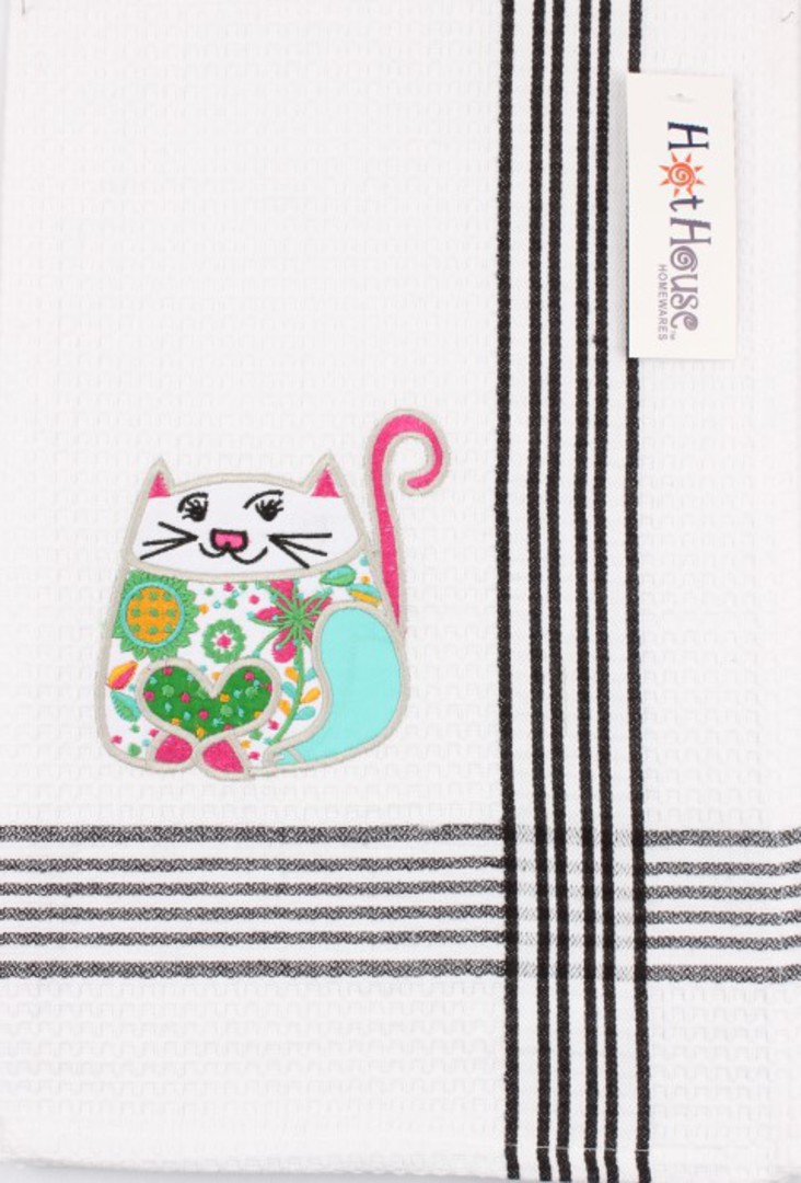 "Happy Cats" embroidered tea towel. CODE: T/T-HCAT image 0